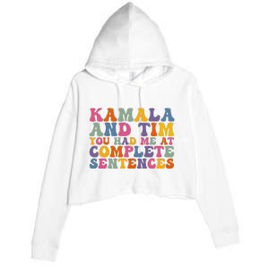 Kamala And Tim You Had Me At Complete Sentences Retro Groovy Crop Fleece Hoodie