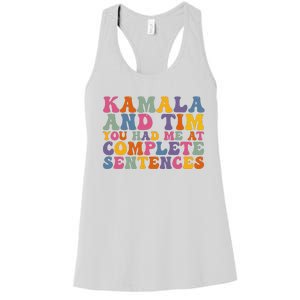 Kamala And Tim You Had Me At Complete Sentences Retro Groovy Women's Racerback Tank