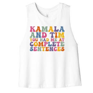 Kamala And Tim You Had Me At Complete Sentences Retro Groovy Women's Racerback Cropped Tank