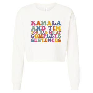 Kamala And Tim You Had Me At Complete Sentences Retro Groovy Cropped Pullover Crew