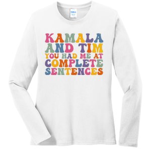 Kamala And Tim You Had Me At Complete Sentences Retro Groovy Ladies Long Sleeve Shirt