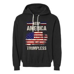 Keep America Trumpless America Flag Retro Patriotic Garment-Dyed Fleece Hoodie