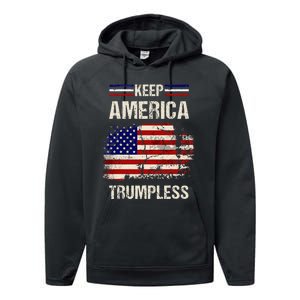 Keep America Trumpless America Flag Retro Patriotic Performance Fleece Hoodie