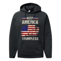 Keep America Trumpless America Flag Retro Patriotic Performance Fleece Hoodie