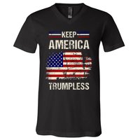 Keep America Trumpless America Flag Retro Patriotic V-Neck T-Shirt