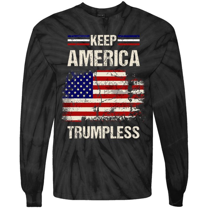 Keep America Trumpless America Flag Retro Patriotic Tie-Dye Long Sleeve Shirt