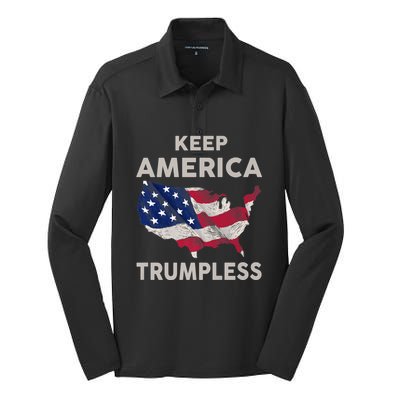 KEEP AMERICA TRUMPLESS Silk Touch Performance Long Sleeve Polo