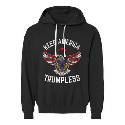 Keep America Trumpless Eagle USA Flag Garment-Dyed Fleece Hoodie