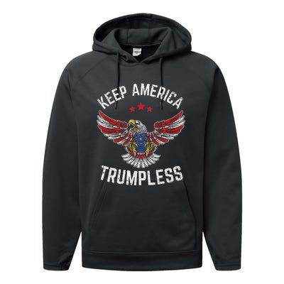 Keep America Trumpless Eagle USA Flag Performance Fleece Hoodie