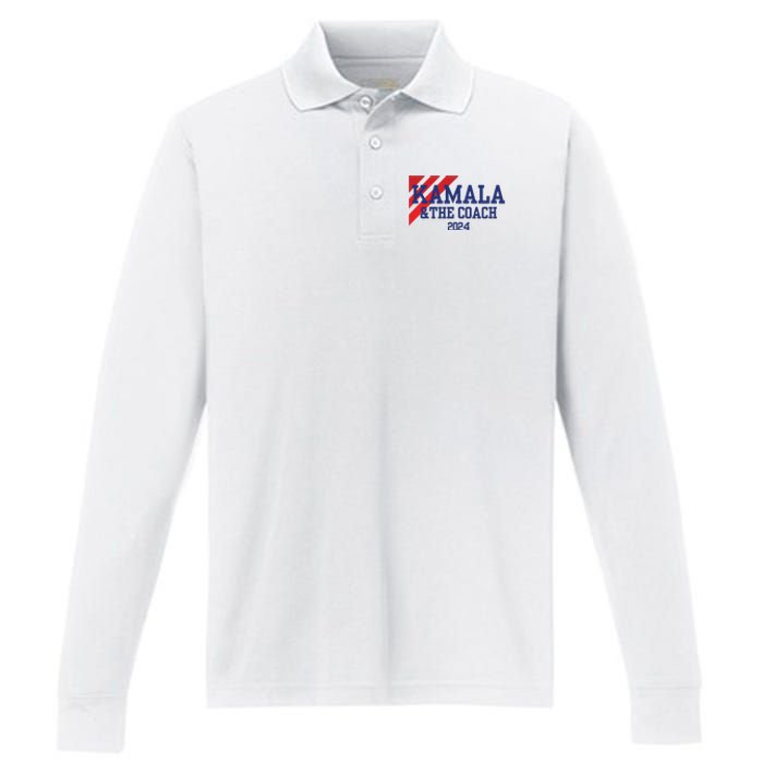 Kamala And The Coach 2024 Kamala Harris Tim Walz Performance Long Sleeve Polo