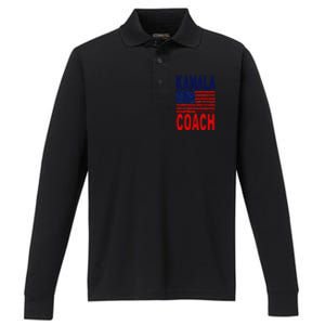 Kamala And The Coach 2024 Election Kamala Harris Tim Walz Performance Long Sleeve Polo