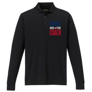 Kamala And The Coach 2024 Election Kamala Harris Tim Walz Performance Long Sleeve Polo