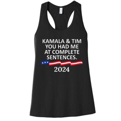 Kamala And Tim You Had Me At Complete Sentences Women's Racerback Tank