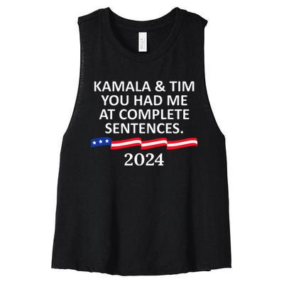 Kamala And Tim You Had Me At Complete Sentences Women's Racerback Cropped Tank