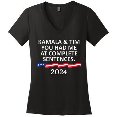 Kamala And Tim You Had Me At Complete Sentences Women's V-Neck T-Shirt