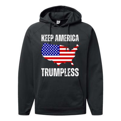 Keep America Trumpless 2024 Usa Map Performance Fleece Hoodie