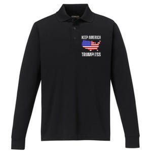 Keep America Trumpless 2024 Usa Map Performance Long Sleeve Polo