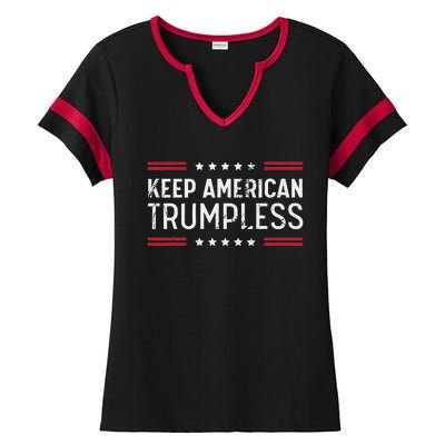 Keep America Trumpless Anti Trump Distressed American Flag Ladies Halftime Notch Neck Tee