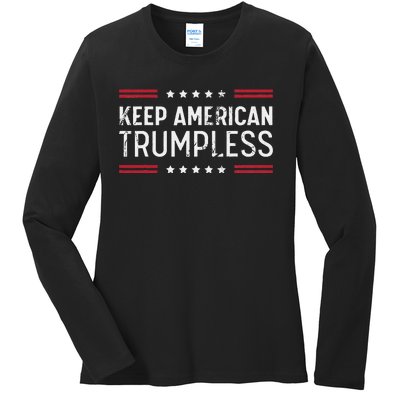 Keep America Trumpless Anti Trump Distressed American Flag Ladies Long Sleeve Shirt