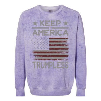 Keep America Trumpless Anti Trump Distressed American Flag Colorblast Crewneck Sweatshirt