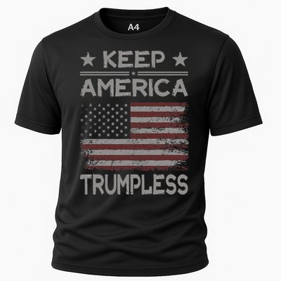 Keep America Trumpless Anti Trump Distressed American Flag Cooling Performance Crew T-Shirt