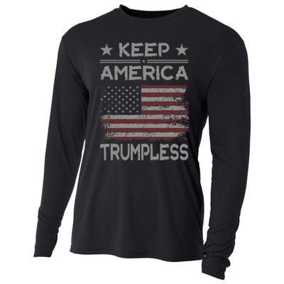 Keep America Trumpless Anti Trump Distressed American Flag Cooling Performance Long Sleeve Crew