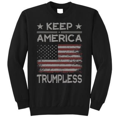 Keep America Trumpless Anti Trump Distressed American Flag Tall Sweatshirt