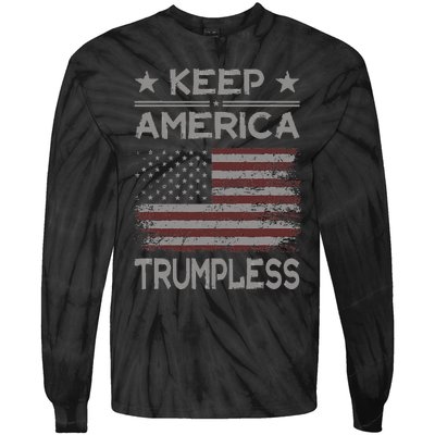 Keep America Trumpless Anti Trump Distressed American Flag Tie-Dye Long Sleeve Shirt