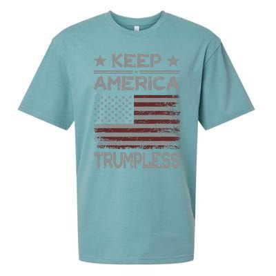 Keep America Trumpless Anti Trump Distressed American Flag Sueded Cloud Jersey T-Shirt