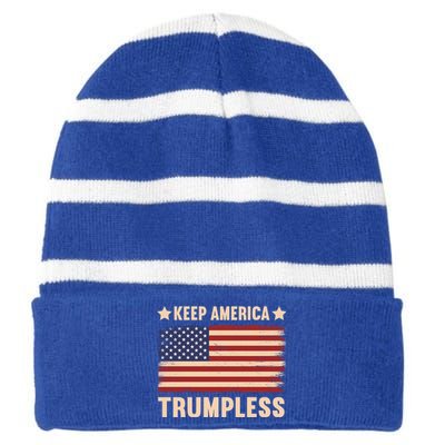 Keep America Trumpless Gift Striped Beanie with Solid Band