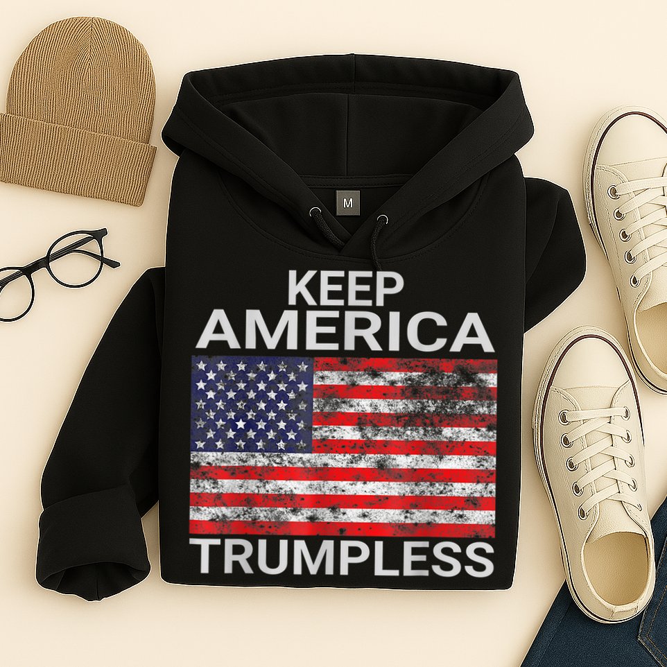 Keep America Trumpless Vintage Distressed American Flag Hoodie