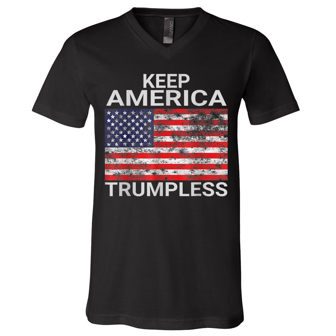 Keep America Trumpless Vintage Distressed American Flag V-Neck T-Shirt