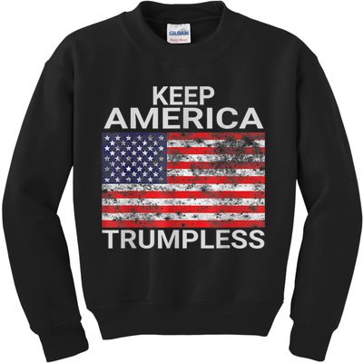 Keep America Trumpless Vintage Distressed American Flag Kids Sweatshirt