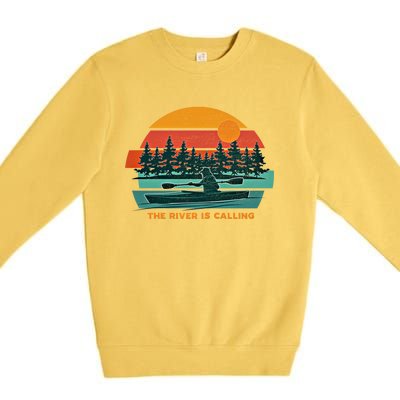 Kayaking Adventure The River Is Calling Retro Vintage Kayak Gift Premium Crewneck Sweatshirt