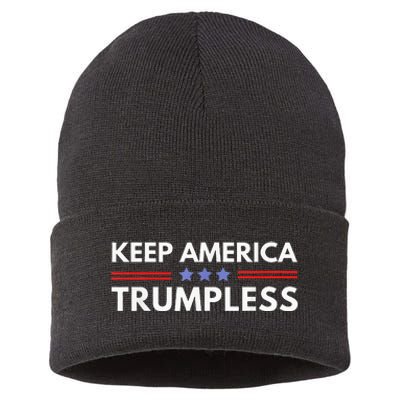 Keep America Trumpless Funny Anti Trump 2024 Pro Democrat Sustainable Knit Beanie