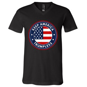 Keep America Trumpless Funny Anti Trump 2024 Pro Democrat V-Neck T-Shirt