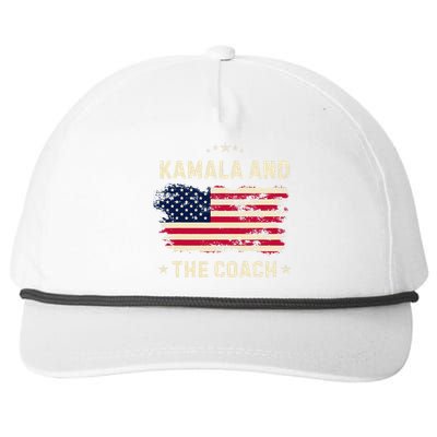 Kamala And The Coach 2024 Harris Walz Waltz Usa Flag Snapback Five-Panel Rope Hat