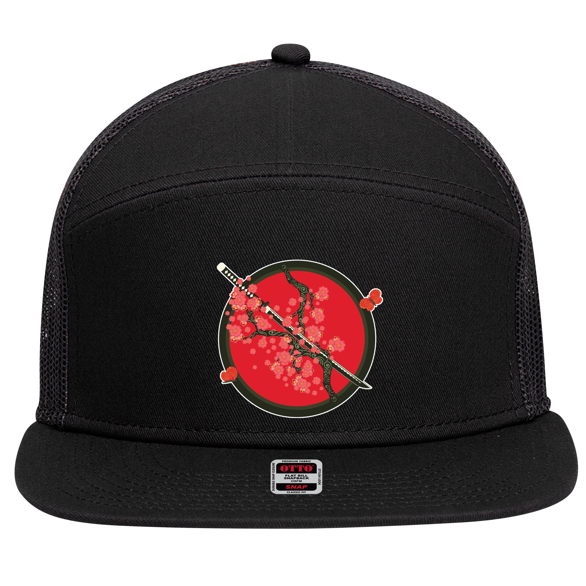 Katana Cherry Blossoms 7 Panel Mesh Trucker Snapback Hat