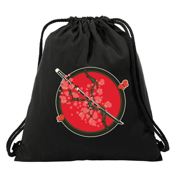 Katana Cherry Blossoms Drawstring Bag
