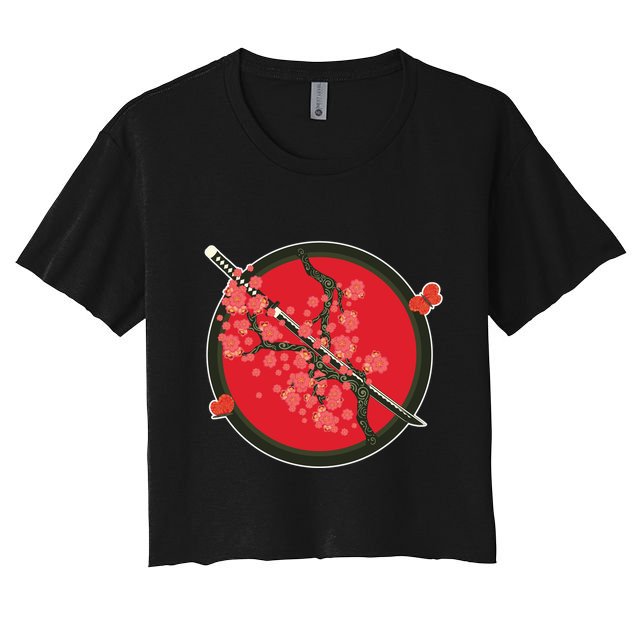 Katana Cherry Blossoms Crop Top