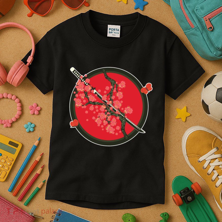 Katana Cherry Blossoms Kids T-Shirt
