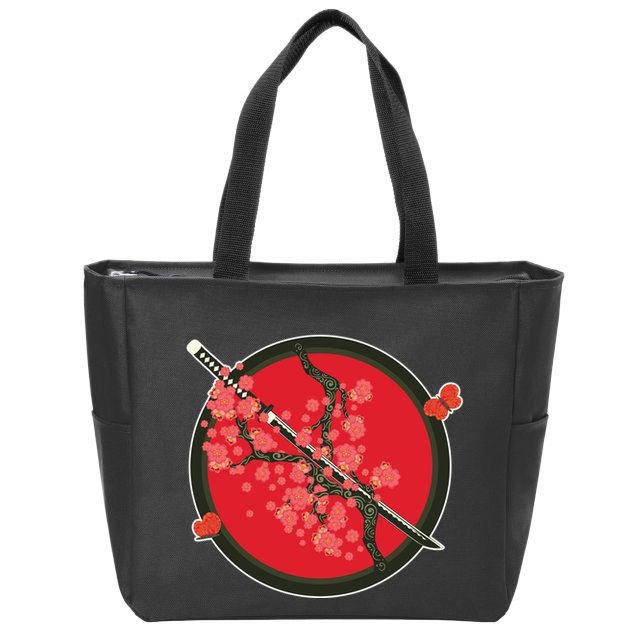 Katana Cherry Blossoms Zip Tote Bag