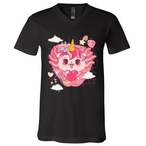 Kawaii Axolotl Unicorn Cute Axolotl Aesthetic V-Neck T-Shirt