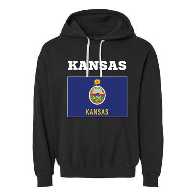 Kansas American Usa Top Travel Flag Gift Garment-Dyed Fleece Hoodie