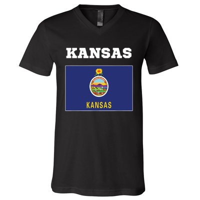 Kansas American Usa Top Travel Flag Gift V-Neck T-Shirt