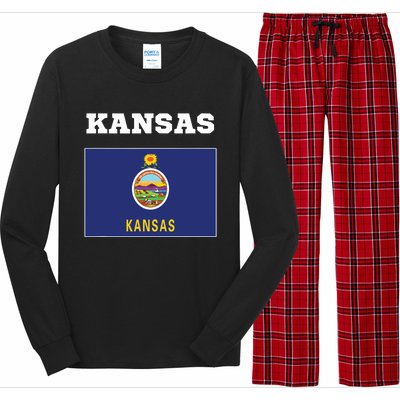 Kansas American Usa Top Travel Flag Gift Long Sleeve Pajama Set