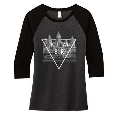 Khmer Angkor Wat Cambodian Women's Tri-Blend 3/4-Sleeve Raglan Shirt