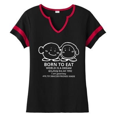 Kirby And Waddle Dee Born To Eat World Is A Dream Ladies Halftime Notch Neck Tee