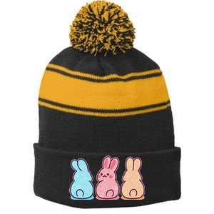 Kawaii Cute Easter Bunny Rabbits Stripe Pom Pom Beanie