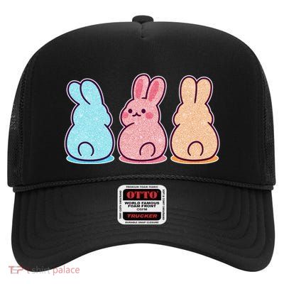 Kawaii Cute Easter Bunny Rabbits High Crown Mesh Back Trucker Hat